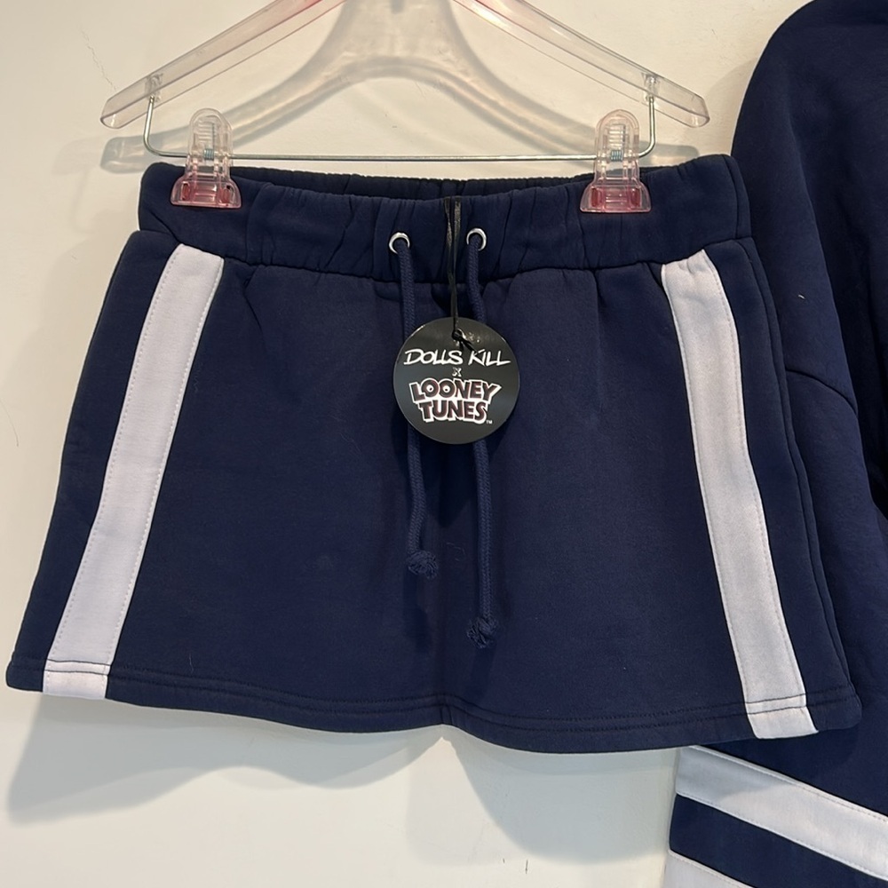 Looney Tunes Dolls Kill Gangs all here graphic Navy Sweatshirt & mini skirt Set - Picture 2 of 9